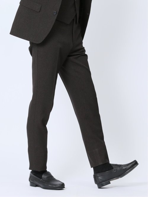 Woolen Tec On スリムフィット ノータックパンツ 千鳥こげ茶(セットアップ可能)