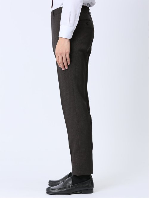 Woolen Tec On スリムフィット ノータックパンツ 千鳥こげ茶(セットアップ可能)
