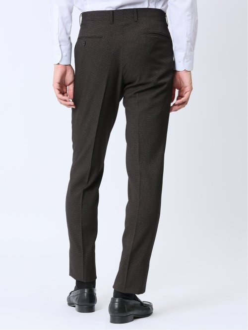 Woolen Tec On スリムフィット ノータックパンツ 千鳥こげ茶(セットアップ可能)