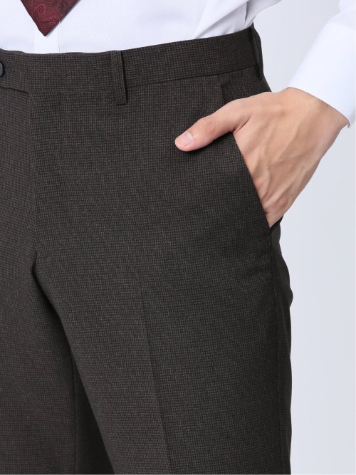 Woolen Tec On スリムフィット ノータックパンツ 千鳥こげ茶(セットアップ可能)