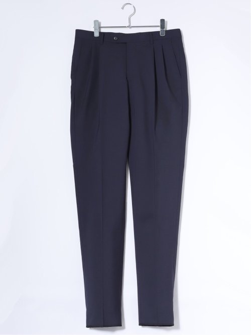 ストレッチウォッシャブル ウール混 レギュラーフィット ツータックスラックス 紺(セットアップ可能)
