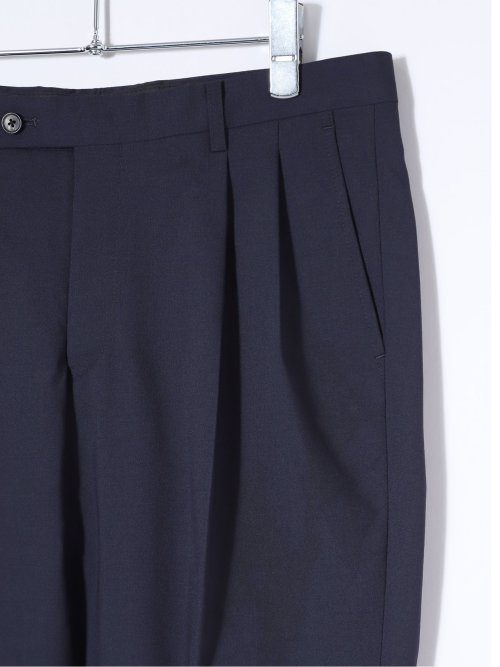 ストレッチウォッシャブル ウール混 レギュラーフィット ツータックスラックス 紺(セットアップ可能)