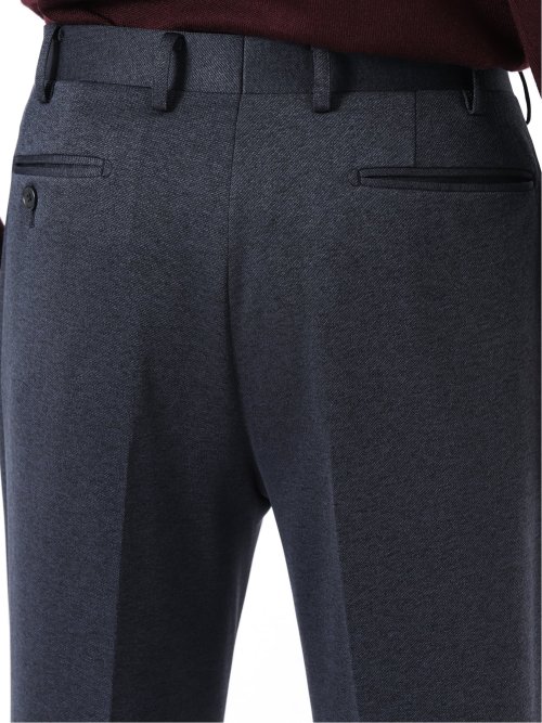 スラックス メンズ ビジネス セットアップ可能 ストレッチ ウォッシャブル レギュラー ノータック テーパード メランジ ジャージ 紺