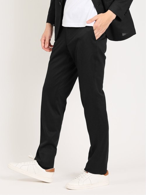 軽量ジャージ レギュラーフィット ノータックパンツ 黒(セットアップ可能)