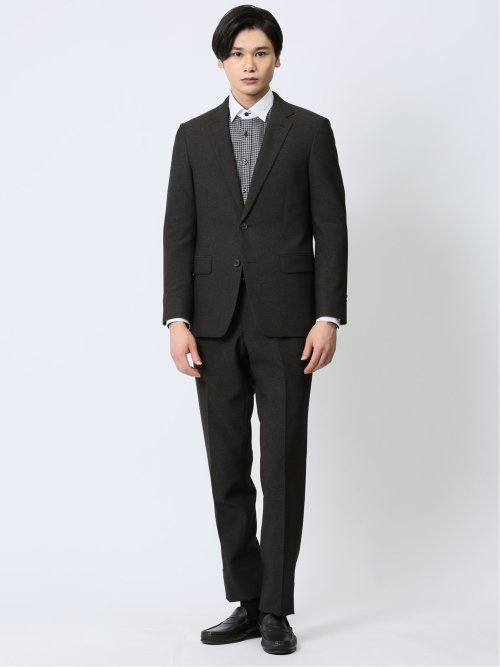 ストレッチウォッシャブル スリムフィット ノータックパンツ 組織こげ茶(セットアップ可能)