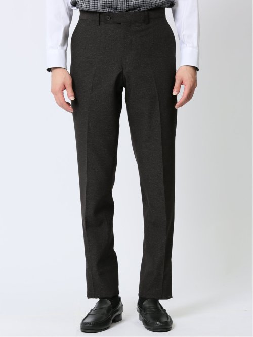 ストレッチウォッシャブル スリムフィット ノータックパンツ 組織こげ茶(セットアップ可能)