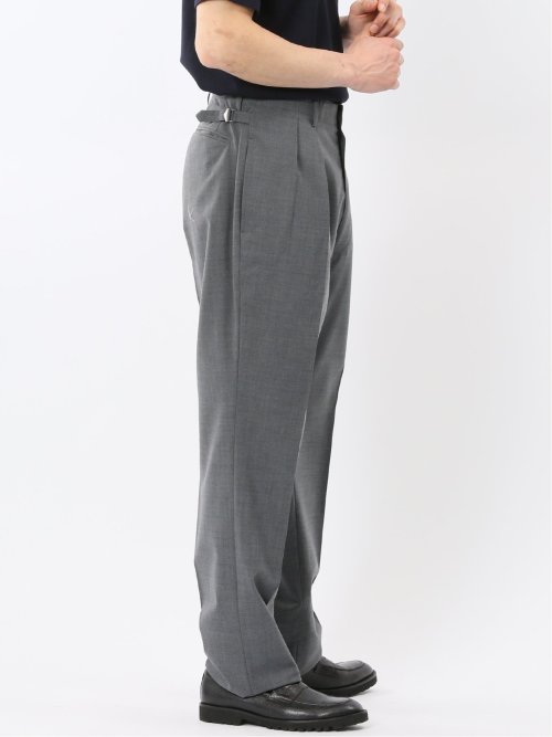 ウール混 ツータック ワイド スラックス ライトグレー