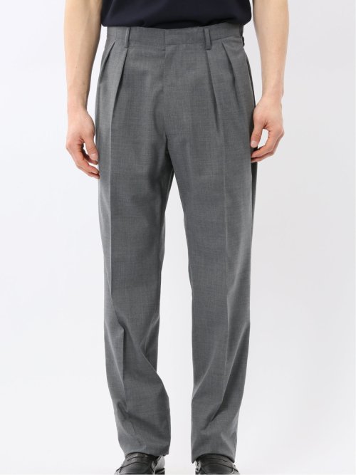 ウール混 ツータック ワイド スラックス ライトグレー