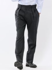 ウール混 ツータック ワイド スラックス グレー