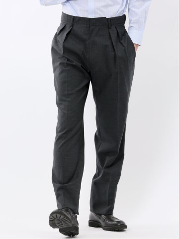 ウール混 ツータック ワイド スラックス グレー