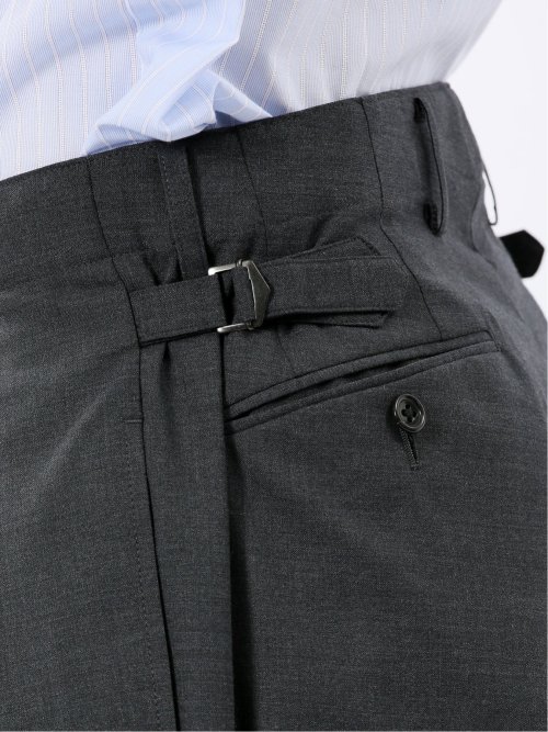 ウール混 ツータック ワイド スラックス グレー