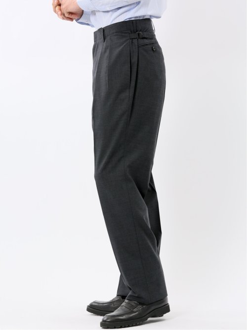 ウール混 ツータック ワイド スラックス グレー