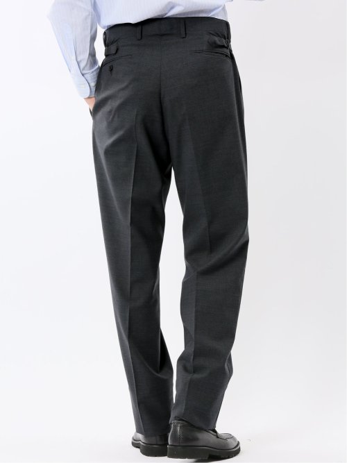 ウール混 ツータック ワイド スラックス グレー