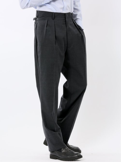 ウール混 ツータック ワイド スラックス グレー