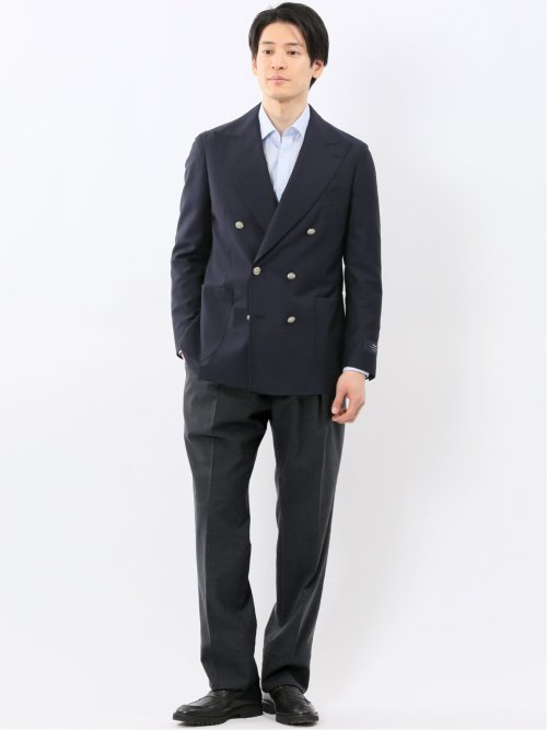 ウール混 ツータック ワイド スラックス グレー