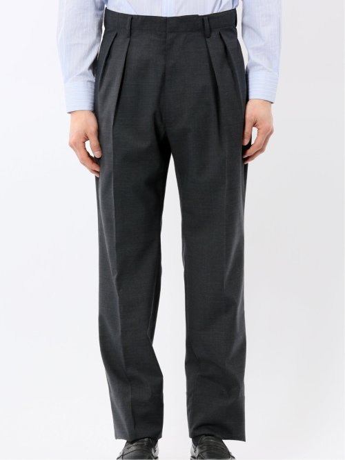ウール混 ツータック ワイド スラックス グレー