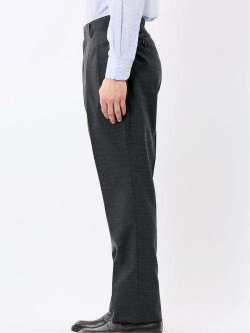 ウール混 ツータック ワイド スラックス グレー