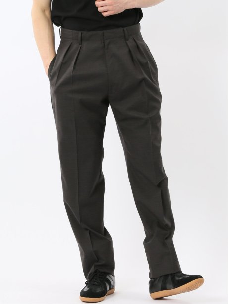 ウール混 ツータック ワイド スラックス 茶