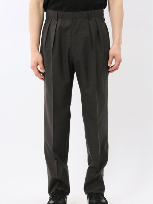 ウール混 ツータック ワイド スラックス 茶