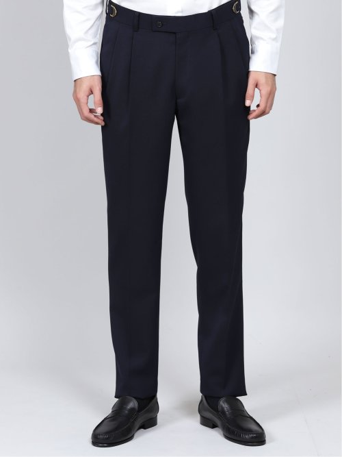 マルゾット/MARZOTTO ウール混 ツータックパンツ 紺(セットアップ可能)