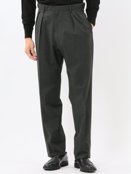 ストレッチ ウール混 ツータック ワイドスラックス