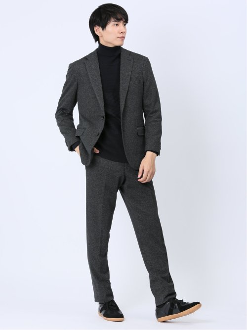 ウール混ジャージ スリムパンツ 黒(セットアップ可能)