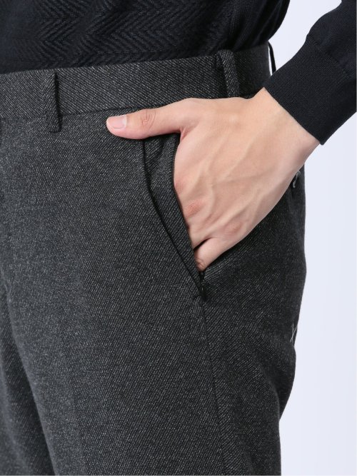 ウール混ジャージ スリムパンツ 黒(セットアップ可能)