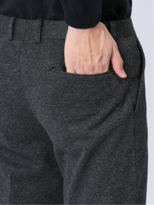 ウール混ジャージ スリムパンツ 黒(セットアップ可能)