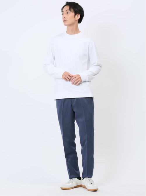 ウォッシャブル レギュラーフィット ノータックパンツ ツイル青(セットアップ可能)