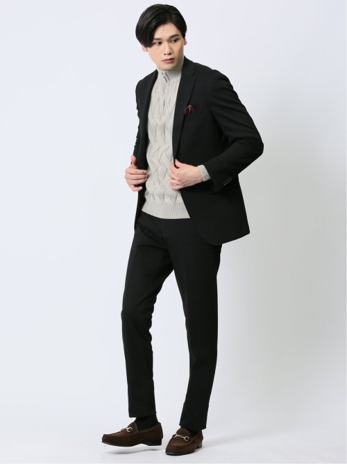 ストレッチウォッシャブル レギュラーフィット ノータックパンツ バスケット黒(セットアップ可能)