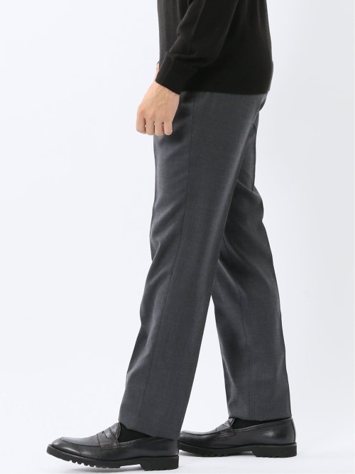 ウォッシャブル ウール混 ノータックスラックス