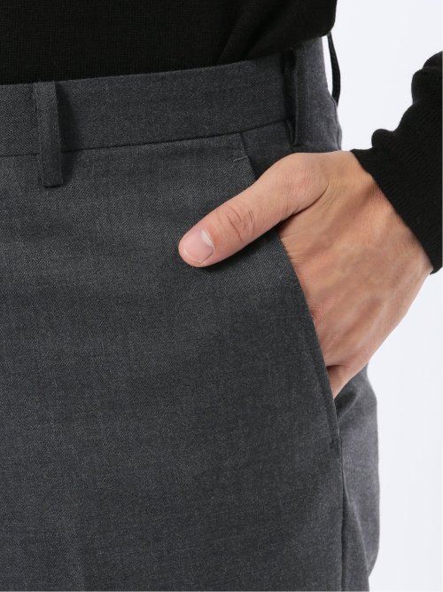 ウォッシャブル ウール混 ノータックスラックス