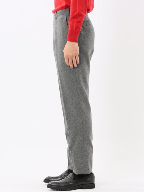 ストレッチ カシミヤ混ウール スリムフィット ノータックスラックス