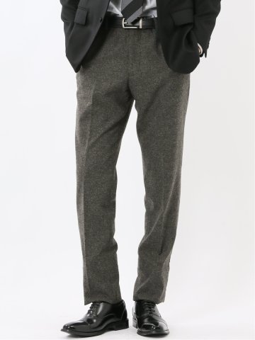 ストレッチ カシミヤ混ウール スリムフィット ノータックスラックス