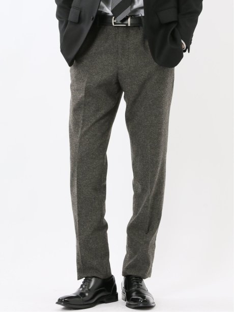 ストレッチ カシミヤ混ウール スリムフィット ノータックスラックス