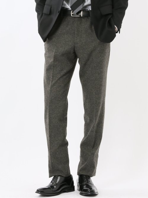 ストレッチ カシミヤ混ウール スリムフィット ノータックスラックス