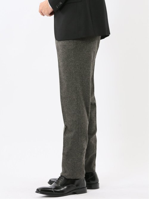 ストレッチ カシミヤ混ウール スリムフィット ノータックスラックス