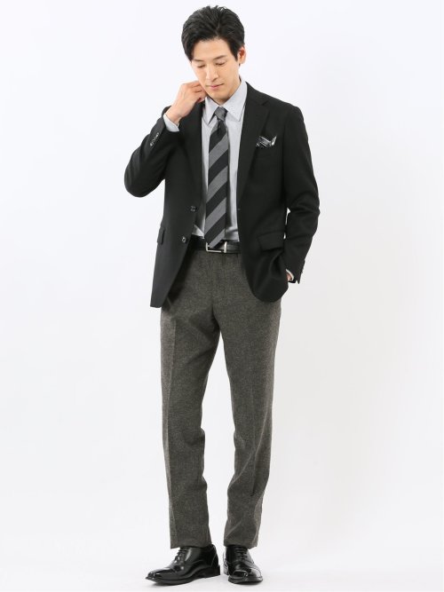 ストレッチ カシミヤ混ウール スリムフィット ノータックスラックス