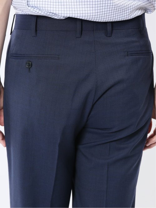 ストレッチウォッシャブル ウール混 スリムフィット ノータックパンツ 千鳥