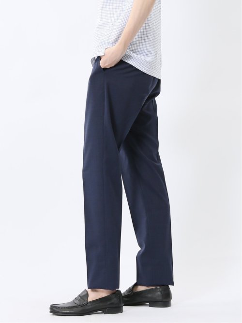 ストレッチウォッシャブル ウール混 スリムフィット ノータックパンツ 千鳥