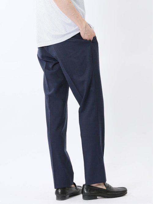 ストレッチウォッシャブル ウール混 スリムフィット ノータックパンツ 千鳥