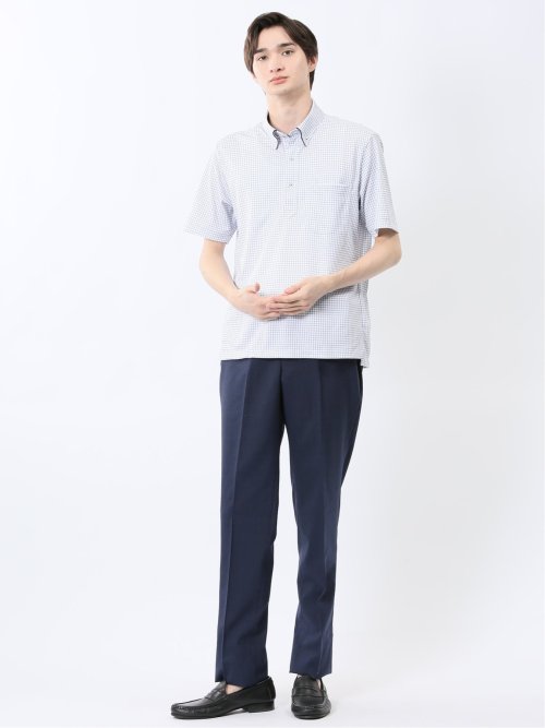 ストレッチウォッシャブル ウール混 スリムフィット ノータックパンツ 千鳥