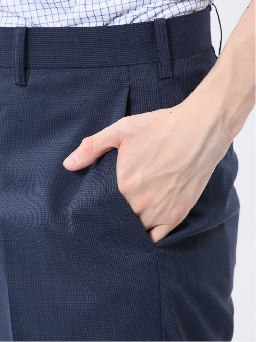 ストレッチウォッシャブル ウール混 スリムフィット ノータックパンツ 千鳥