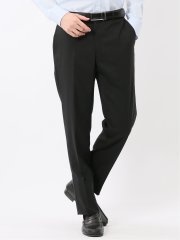 ストレッチウォッシャブル ウール混 スリムフィット ノータックパンツ シャドーストライプ黒