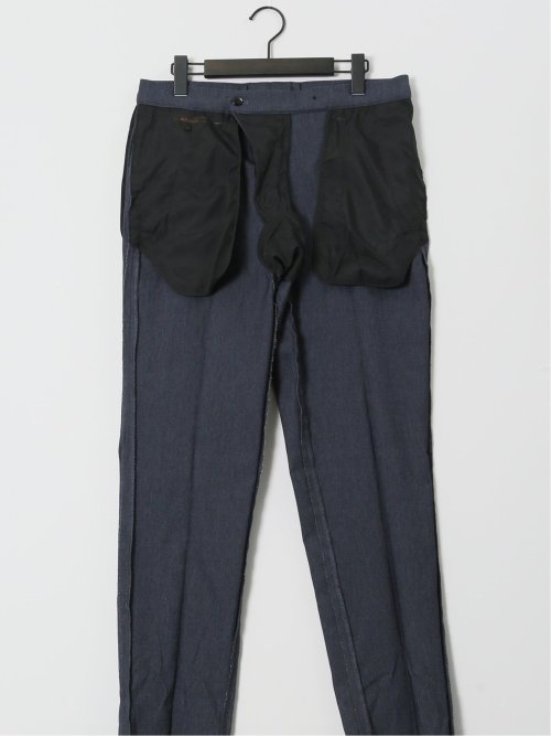 クロスストレッチ スリムフィット ノータックスラックス デニム調紺(セットアップ可能)