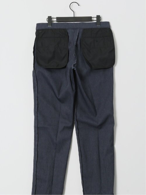 クロスストレッチ スリムフィット ノータックスラックス デニム調紺(セットアップ可能)