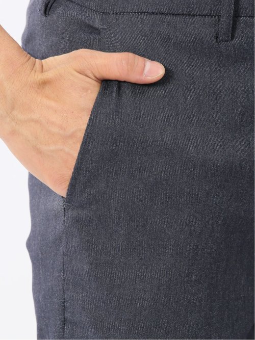 クロスストレッチ スリムフィット ノータックスラックス デニム調紺(セットアップ可能)