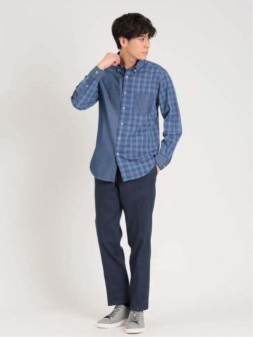 クロスストレッチ スリムフィット ノータックスラックス カルゼダルブルー