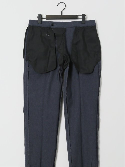 クロスストレッチ スリムフィット ノータックスラックス デニム調紺(セットアップ可能)