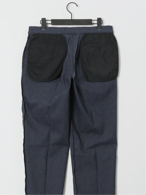 クロスストレッチ スリムフィット ノータックスラックス デニム調紺(セットアップ可能)